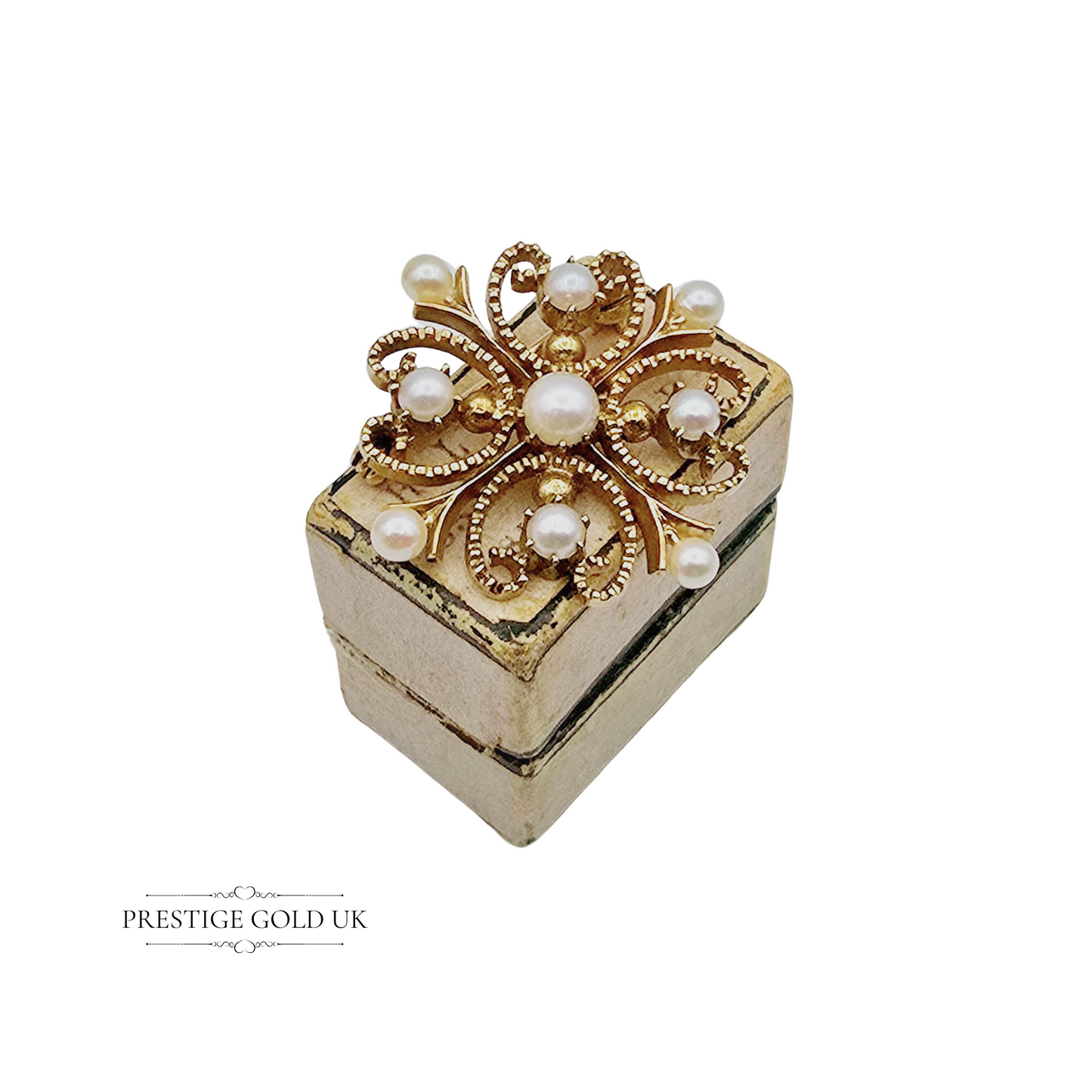 Vintage 9ct Gold Ornate Pearl Brooch