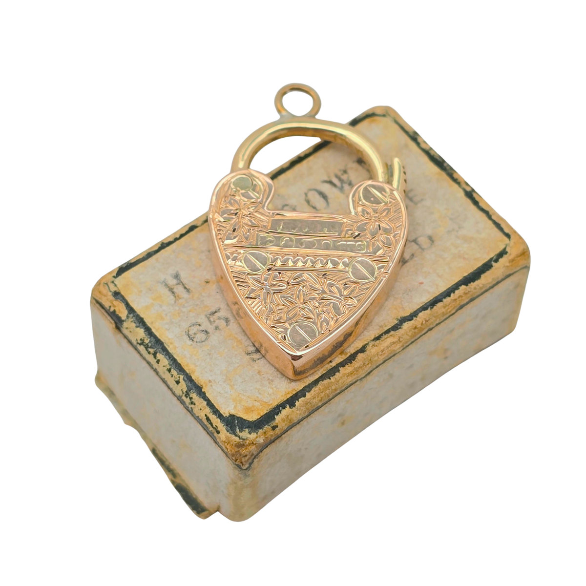 Antique Rose Gold Heart Padlock Clasp, Hand Engraved Chester Hallmark