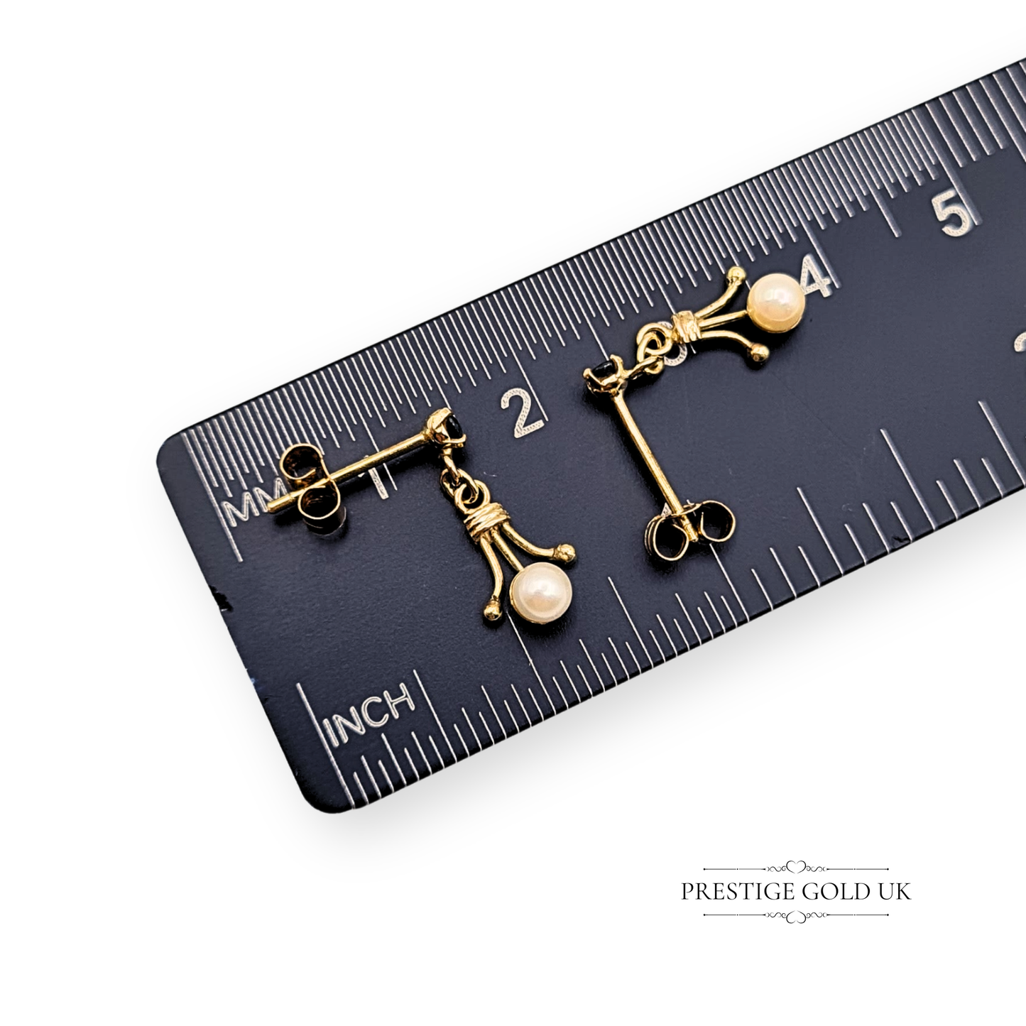 9ct Gold Pearl & Sapphire Earrings, 15mm Drop, Victorian Style