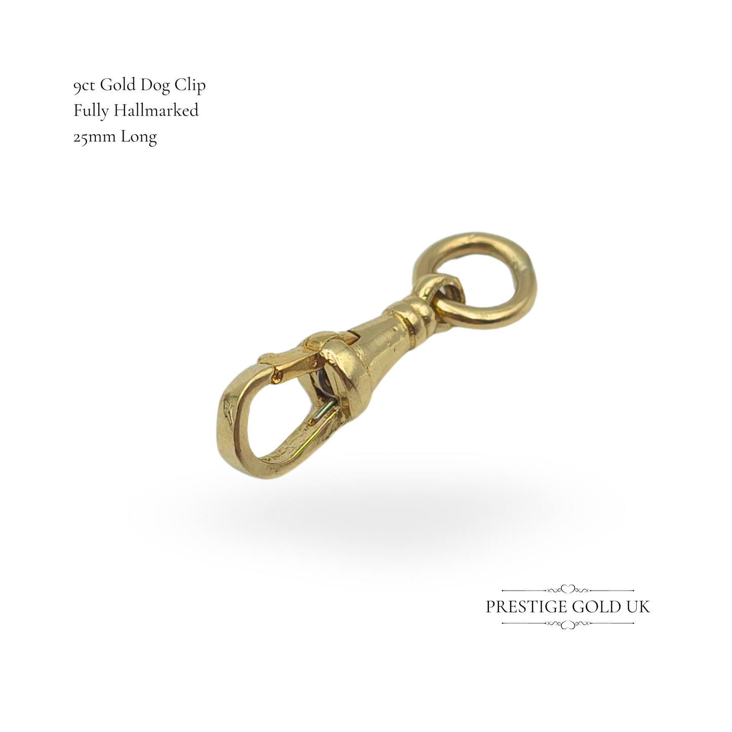 9ct Gold Dog Clip, Fully Hallmarked Birmingham, 25mm Long