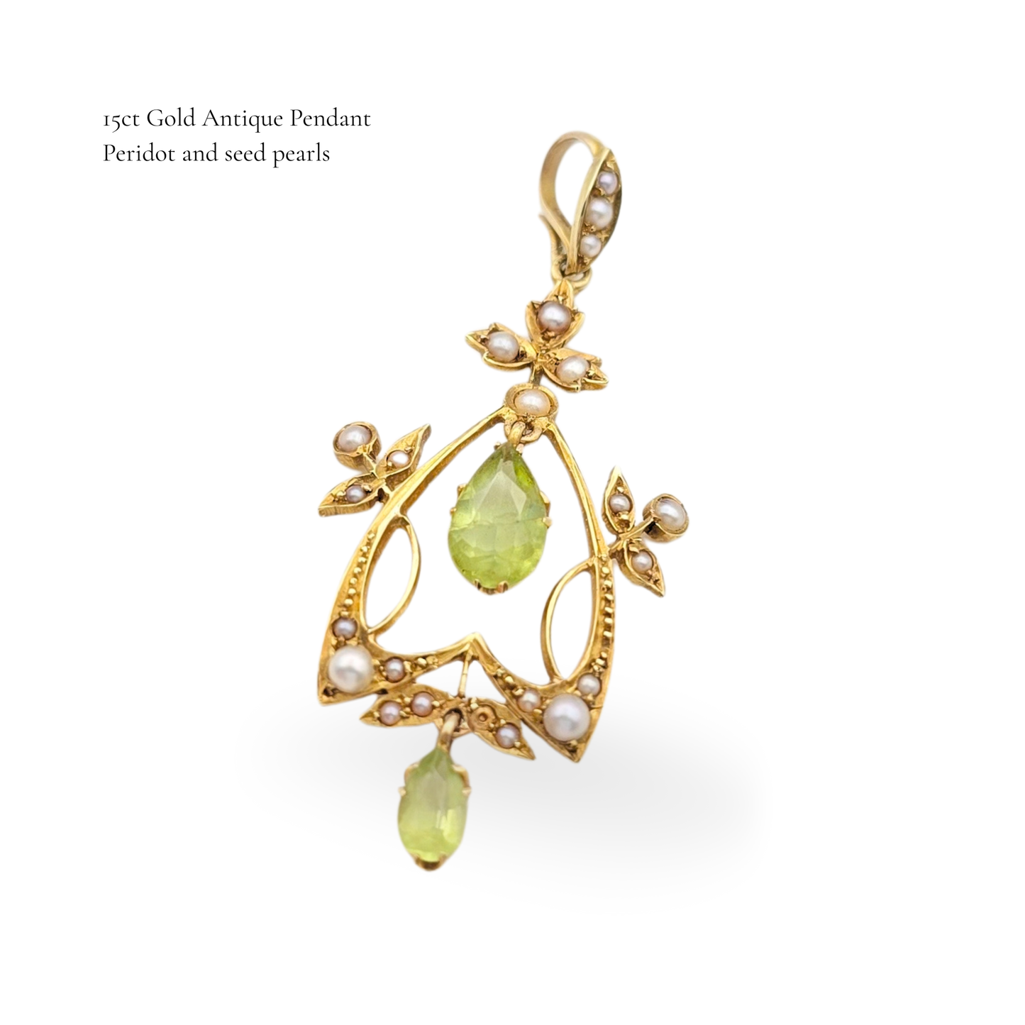 15ct Gold Victorian Peridot Seed Pearl Pendant, Antique With Flaws