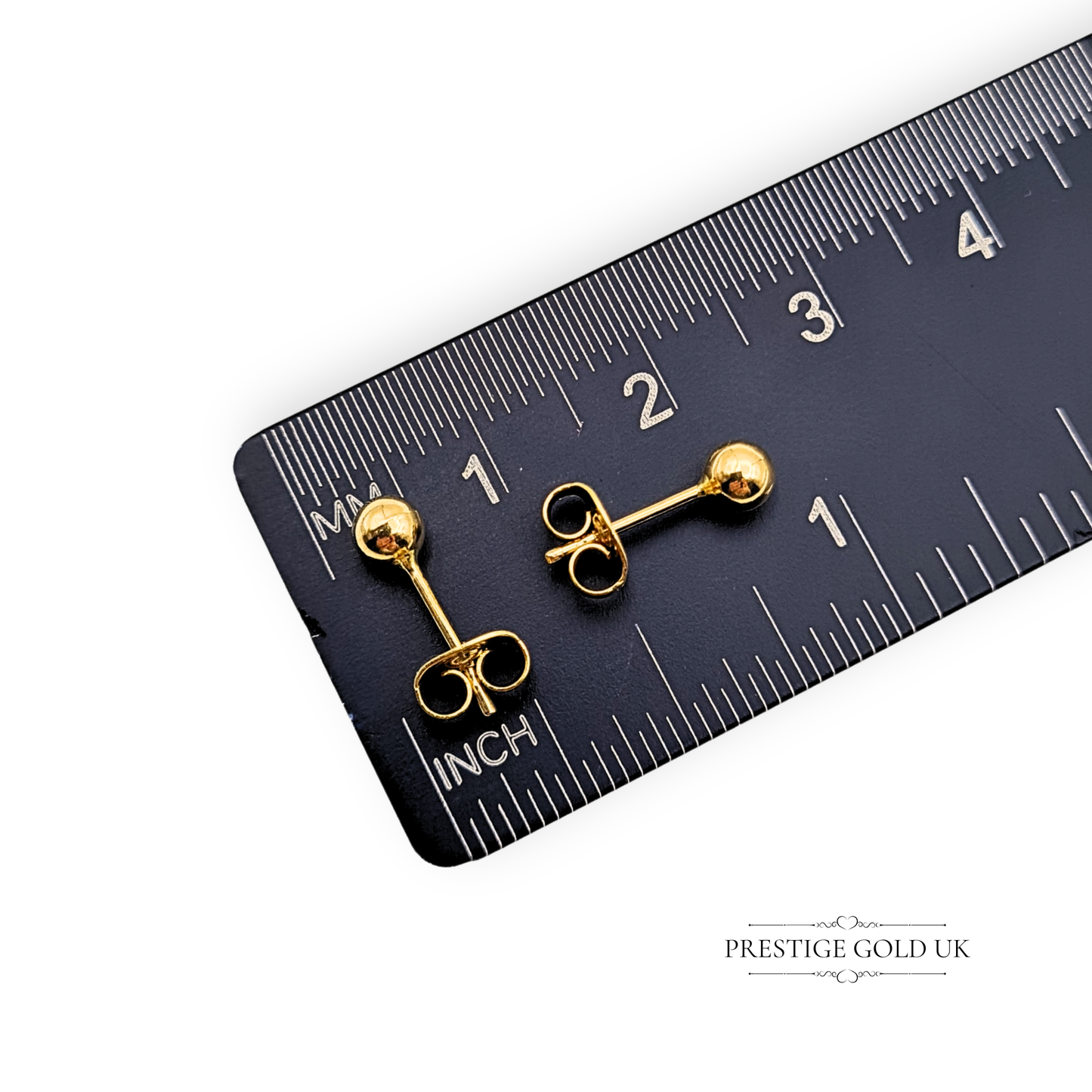 18ct Gold Tiny Ball Stud Earrings, Vintage Round Gold Studs with Butterfly Backs