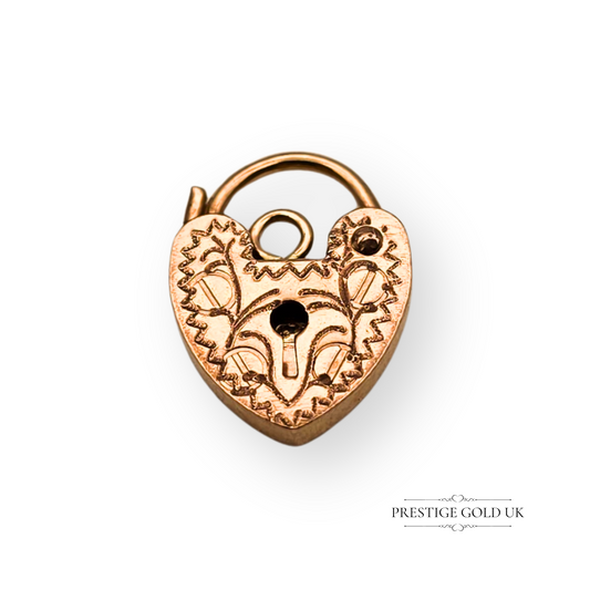 9ct Rose Gold Heart Padlock - Gold Padlock Charm- Gold 9ct Engraved
