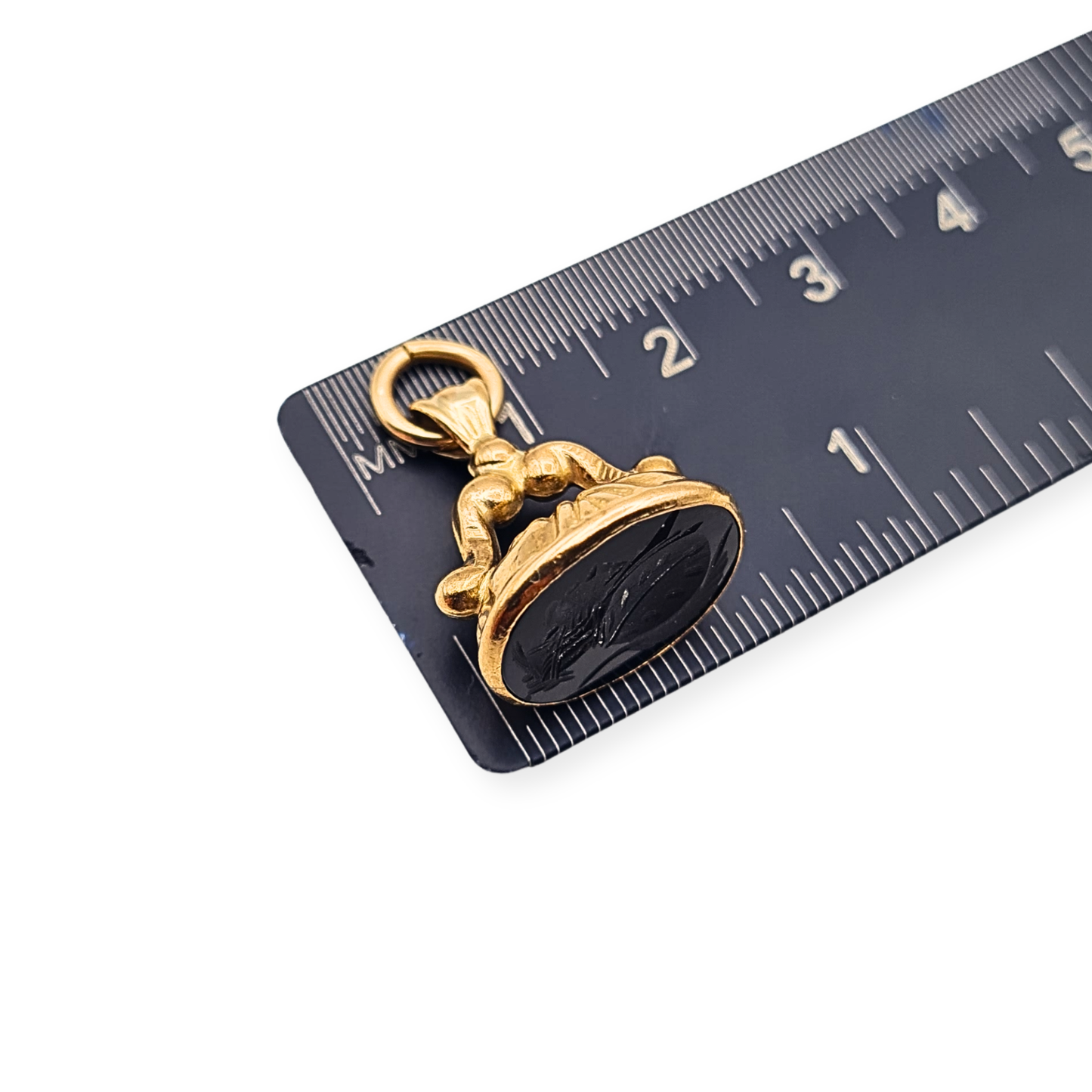 9ct Gold Vintage Centurion Seal Fob Pendant London Hallmark Black Intaglio