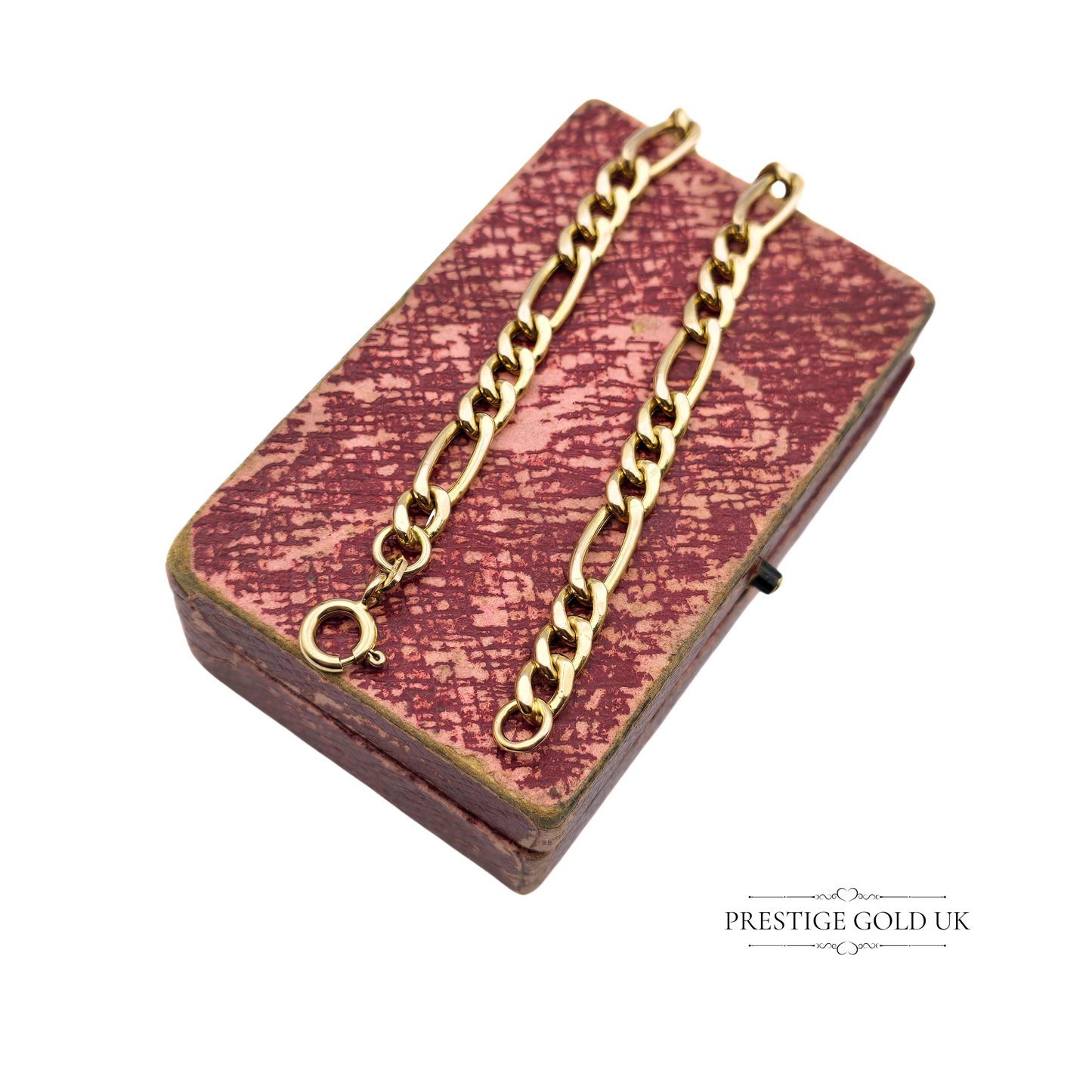 7" Vintage 9ct Gold Figaro Bracelet,  (18cm) Long, 5mm Wide, Hollow Design