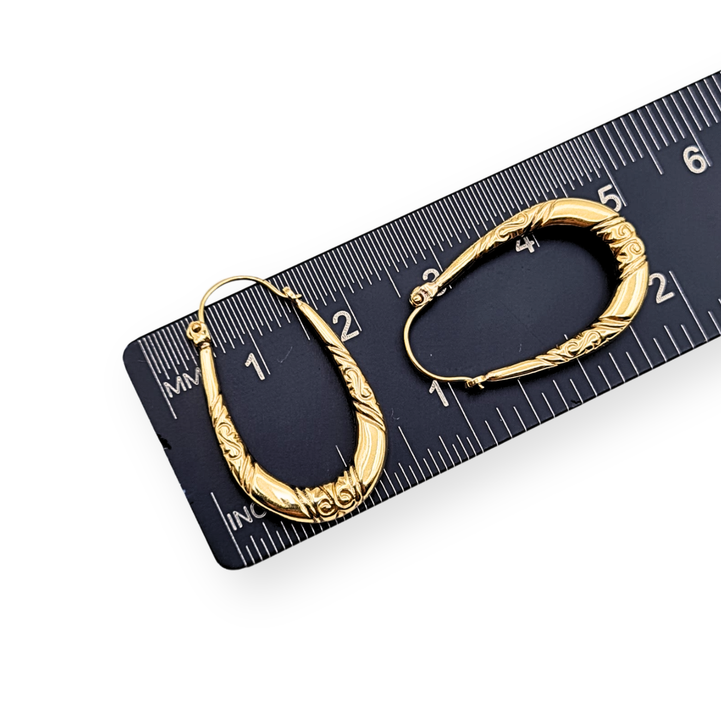 9ct Gold Creole Hoop Earrings, Stamped 375, Engraved