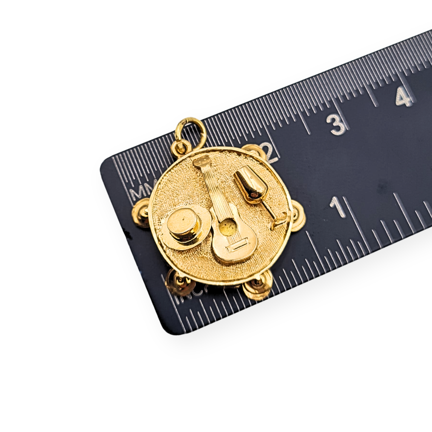 9ct Gold Moving Tambourine Charm Guitar and Hat