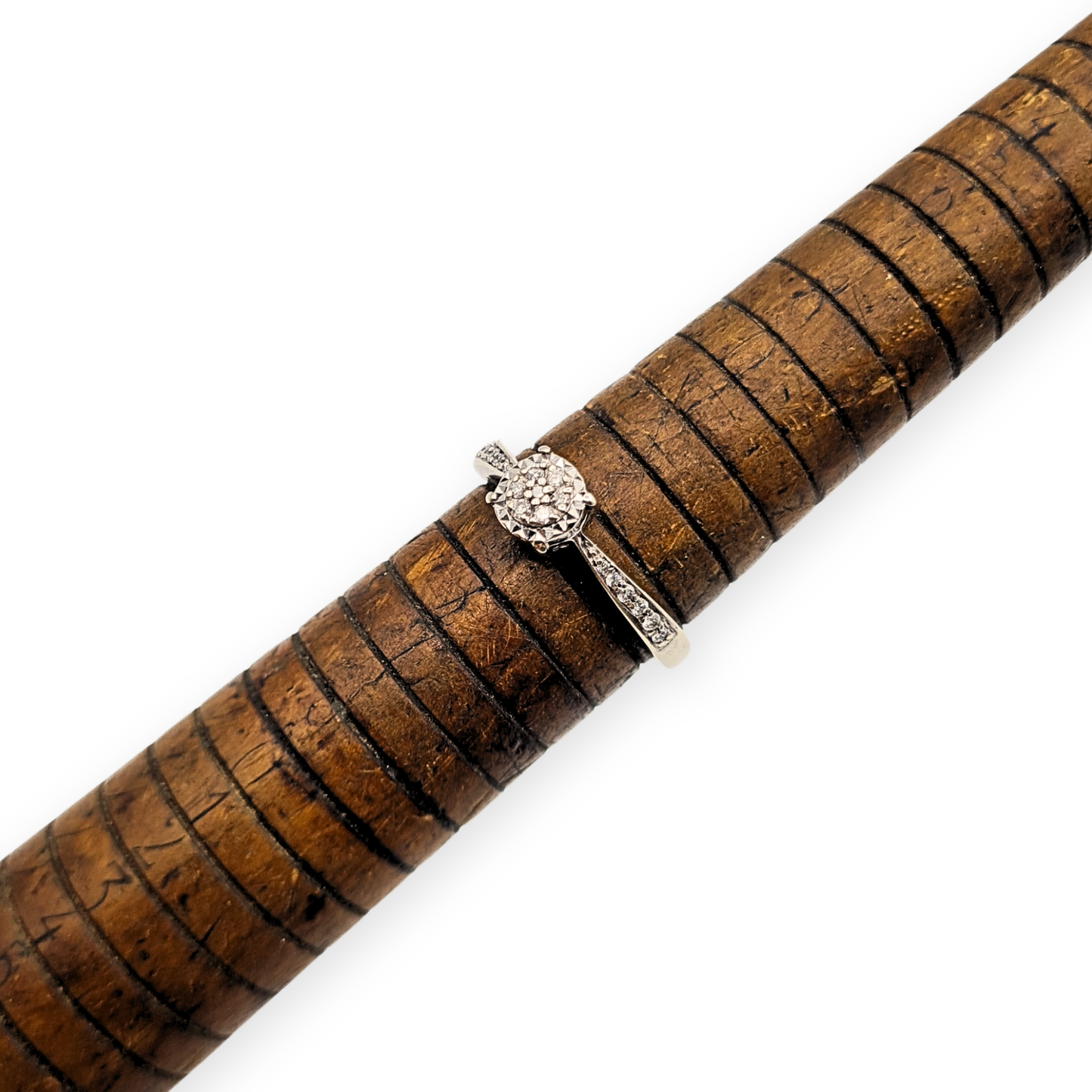 9ct White Gold Engagement Ring, Diamond Pavé Shoulders, UK M 1/2 / US 6.5