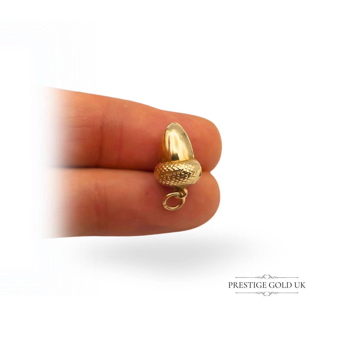 9ct Gold Acorn Charm, Fully Hallmarked London 1989, Small Hollow Pendant Acorn (Copy)