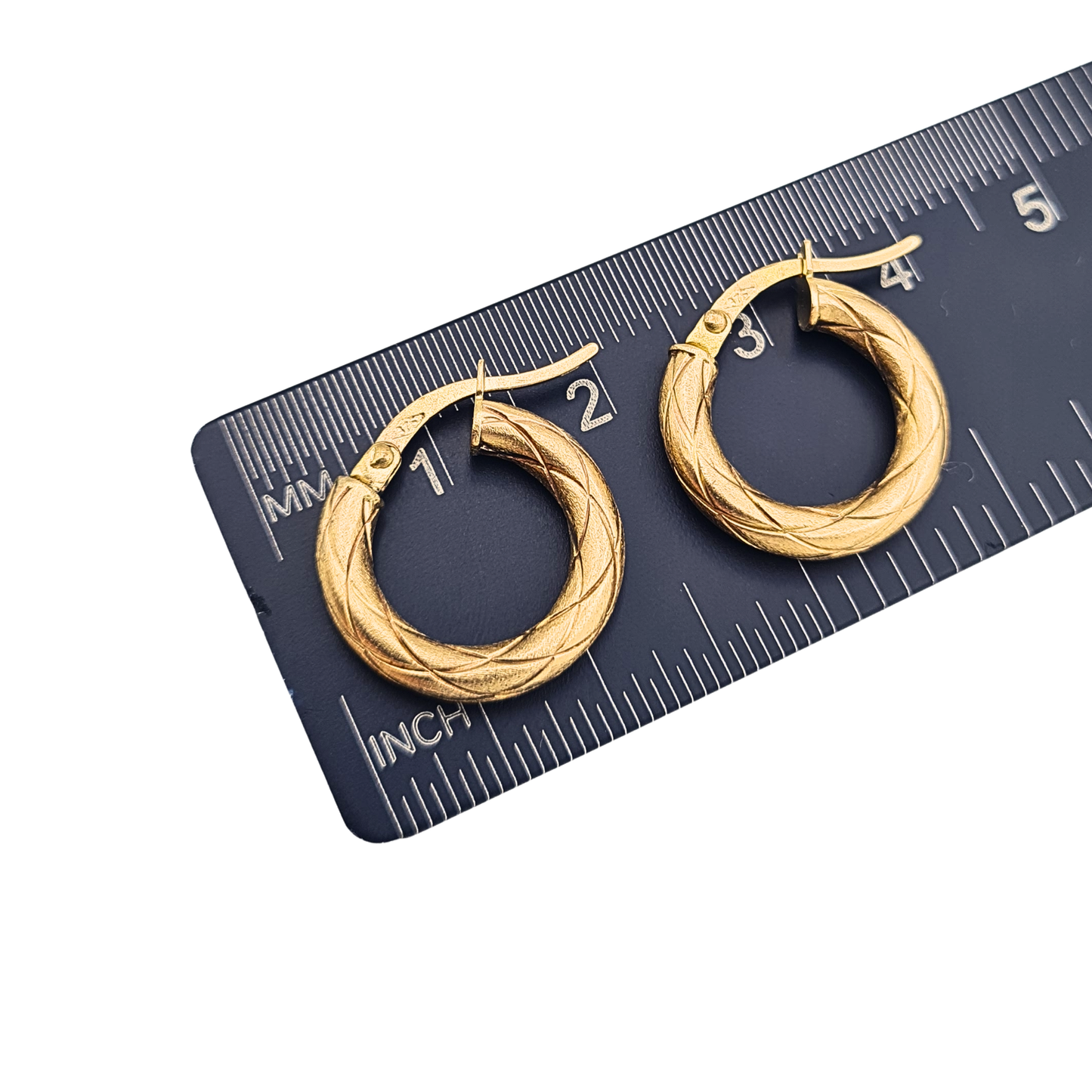 Quality 9ct Gold Small Textured Hoop Earrings Cross Hatch Flip Top Hoops