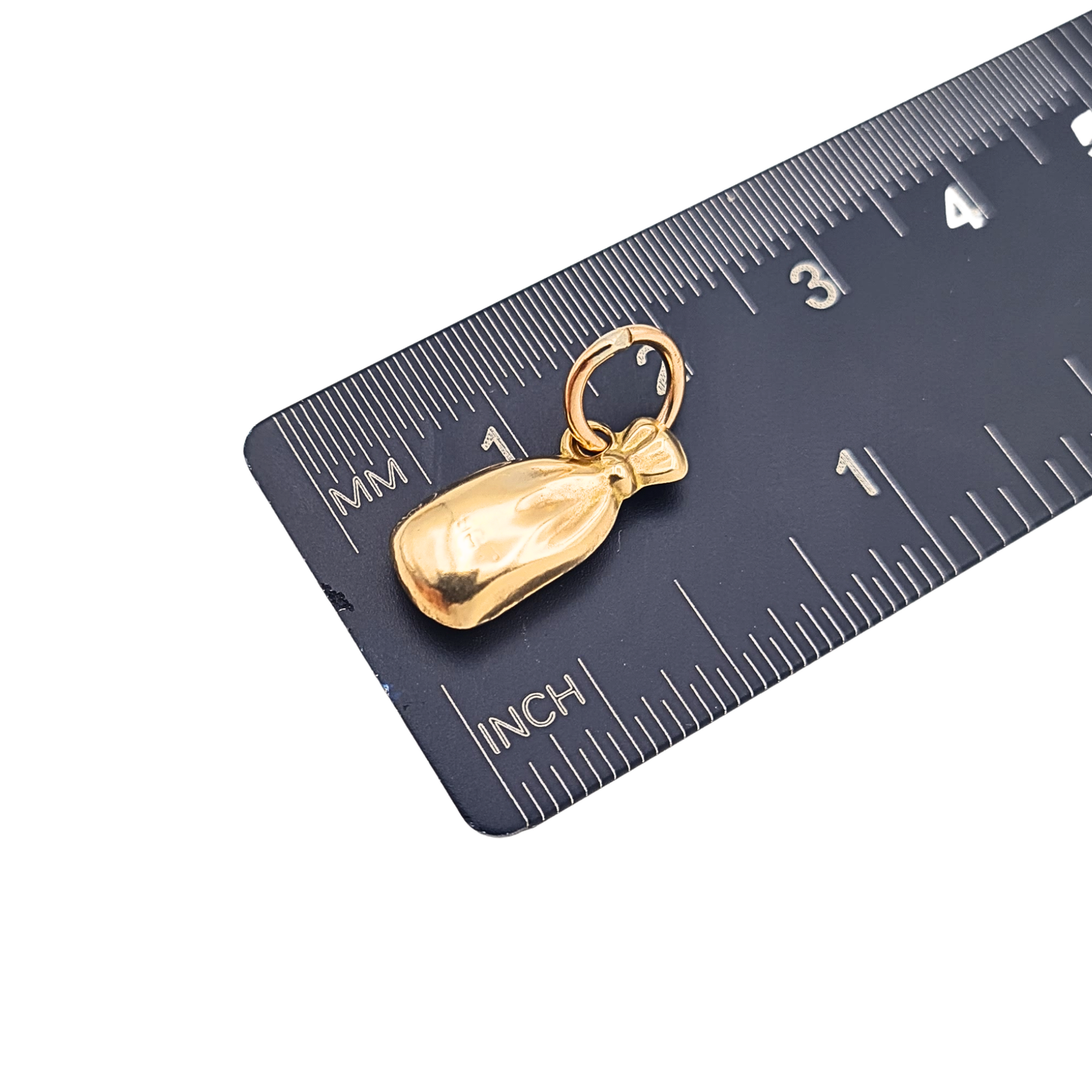 Small 9ct Yellow Gold Money Bag Charm Hollow Lucky Sack Pendant