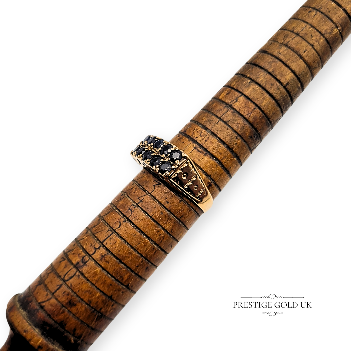 9ct Gold Twin Row Sapphire Ring, Floral-claw Setting Band UK T, US 9 3/4