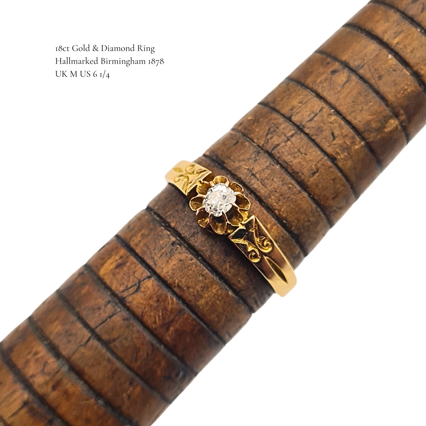 Victorian 1800's 18ct Gold Diamond Ring  Cushion Cut Solitaire UK M US 6 1/4