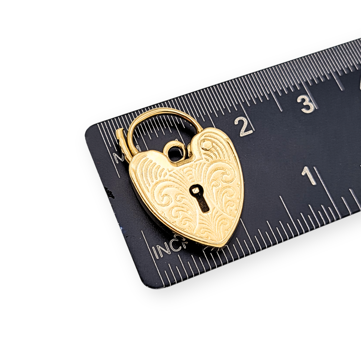 9ct Gold Engraved Heart Padlock, London 1977