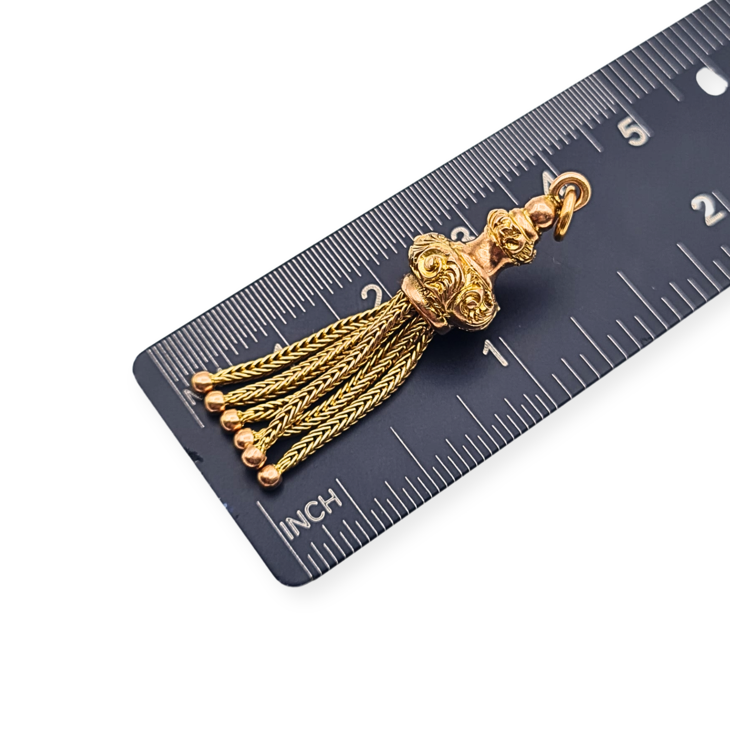 Antique 9ct Rose Gold Albertina Tassel Pendant Hand Engraved Fox Tail Charm