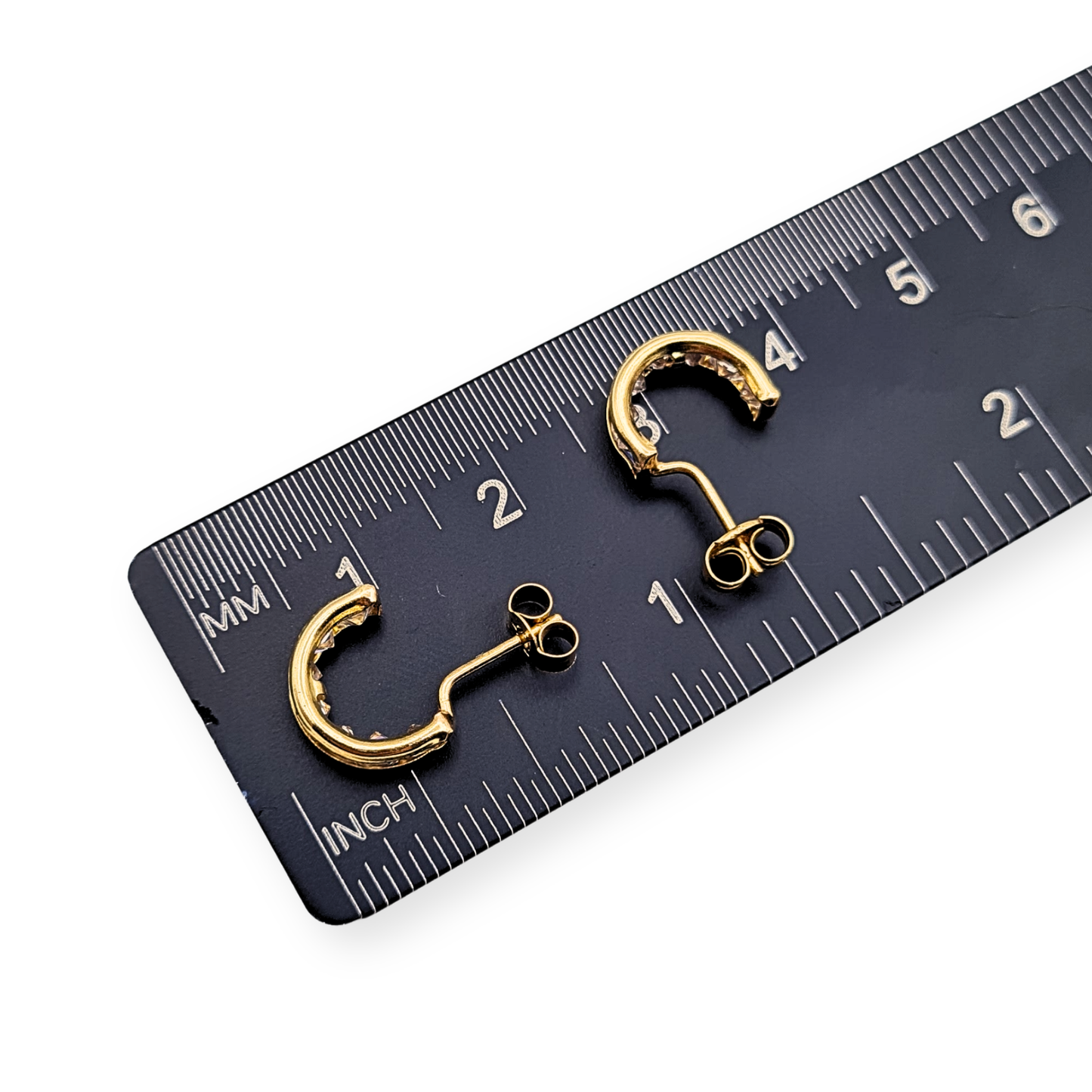 Tiny 9ct Gold CZ Half Hoop Earrings, Butterfly Backs