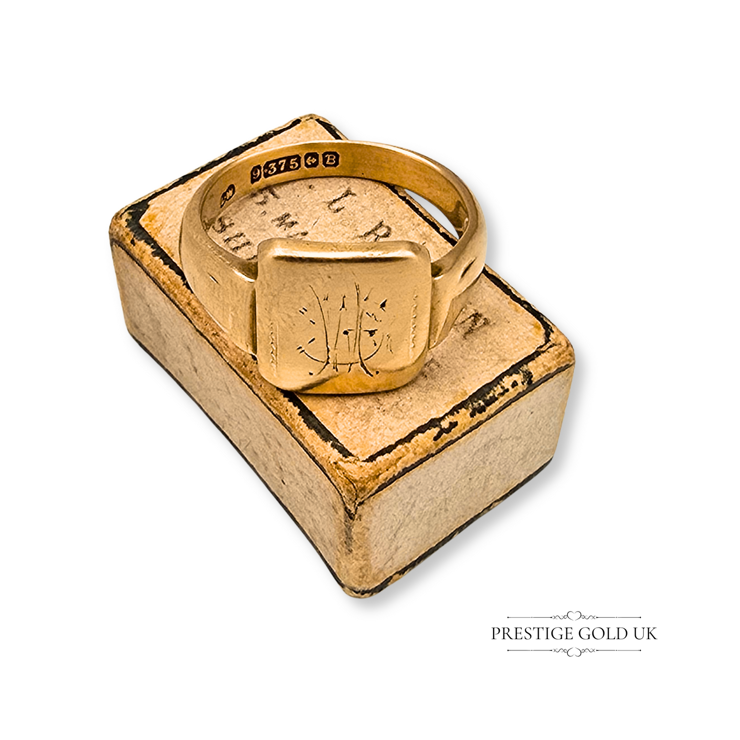 9ct Gold Hand Engraved Signet Ring,  Birmingham 1951, UK N - US 6 3/4