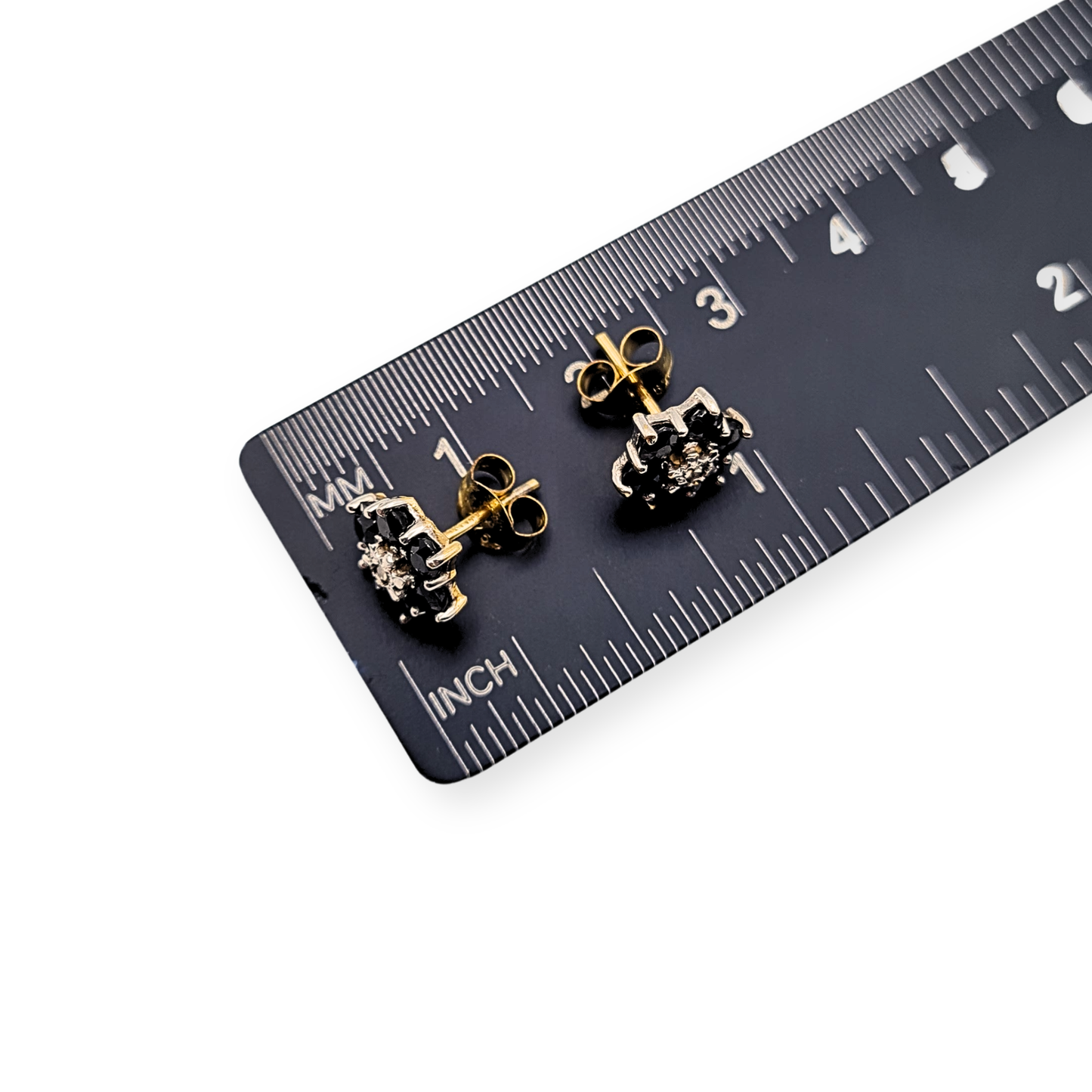 9ct Gold Sapphire & Diamond Flower Cluster Stud Earrings