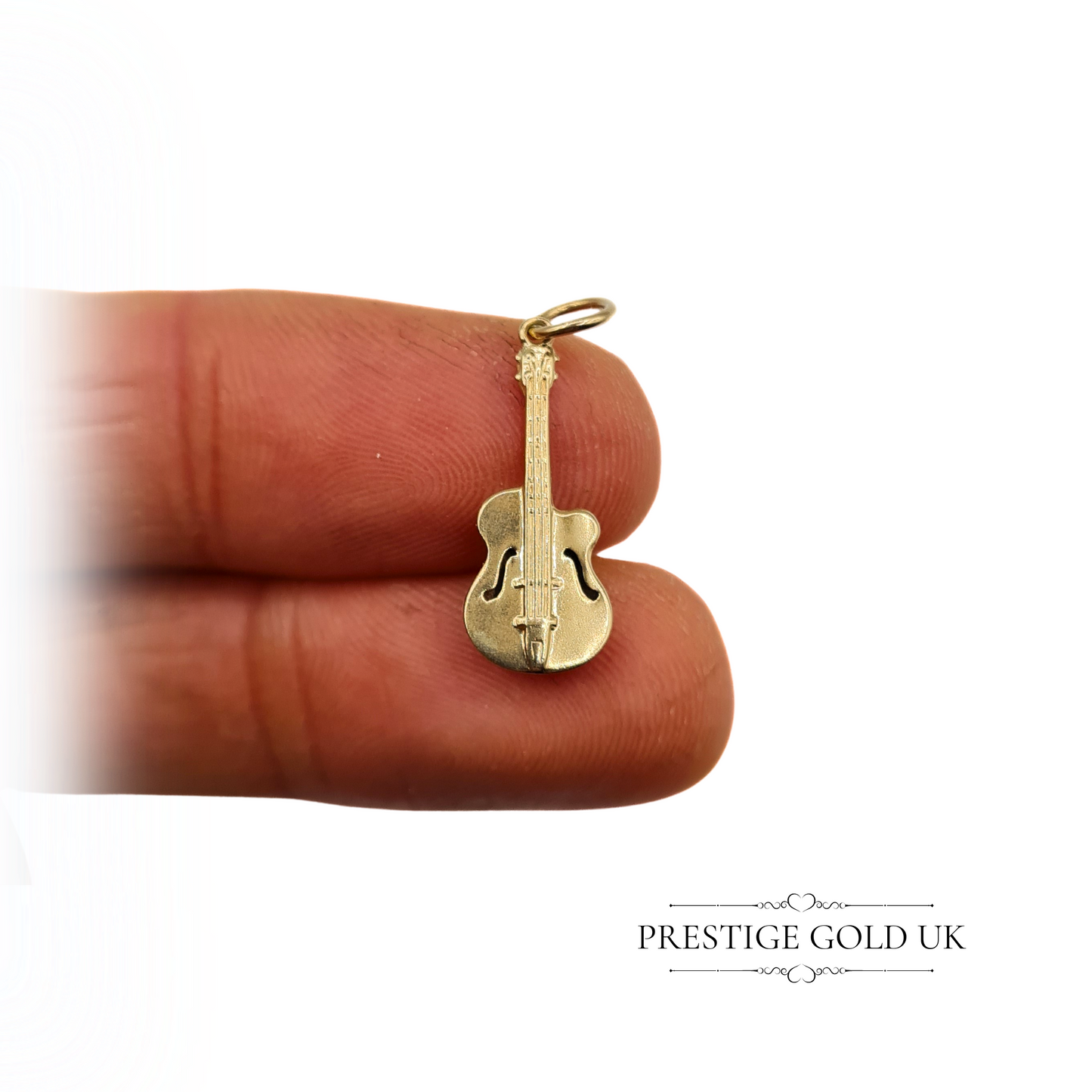 Vintage 9ct Gold Guitar Charm, Fully Hallmarked Birmingham, Hollow Design, 21mm Long