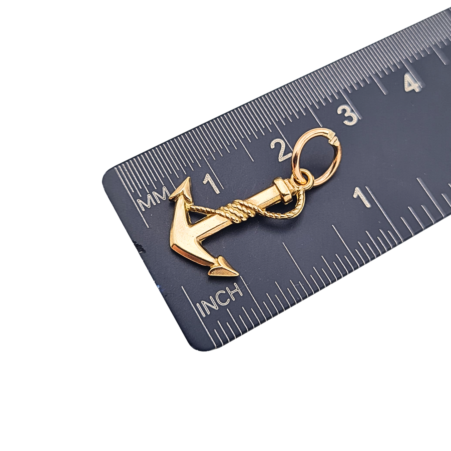 9ct Gold Small Anchor Charm Pendant Rope Detail Nautical Charm