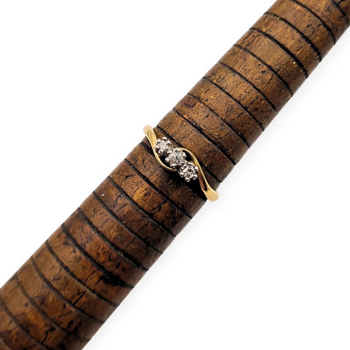 18ct Gold Platinum 3 Diamond Ring Trilogy Twist UK N US 6 3/4