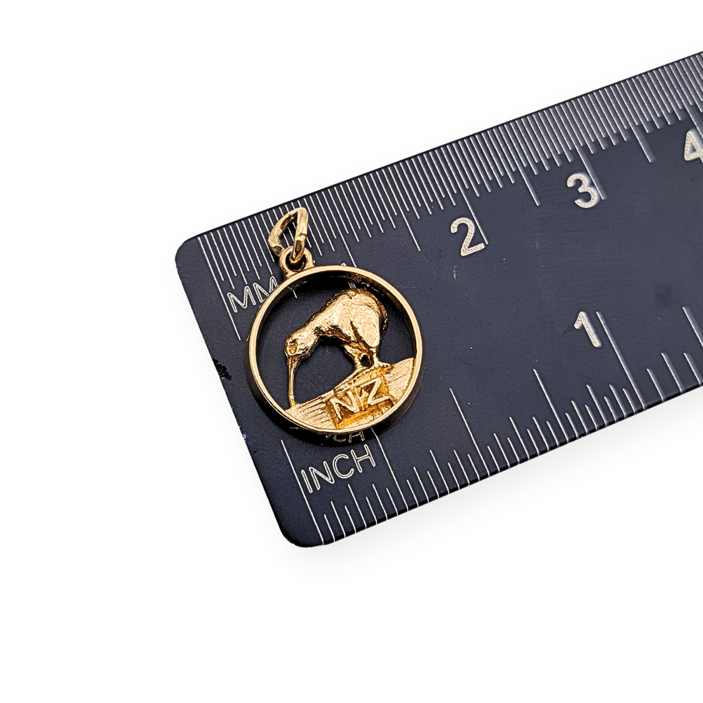 Quality Solid 9ct Gold NZ Kiwi Charm, 13mm Round