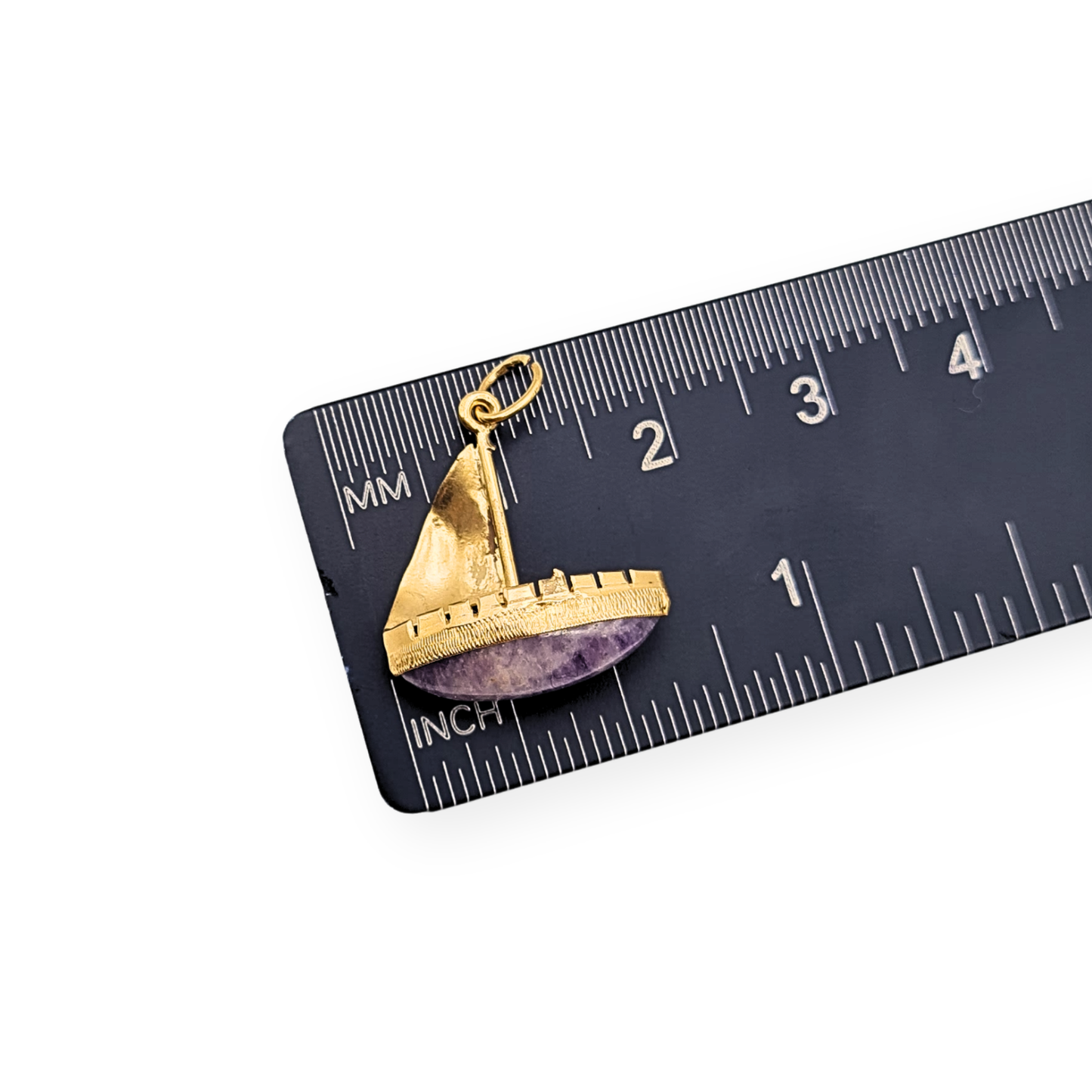 14ct Gold Sailboat Charm, Purple Quartz Boat Pendant
