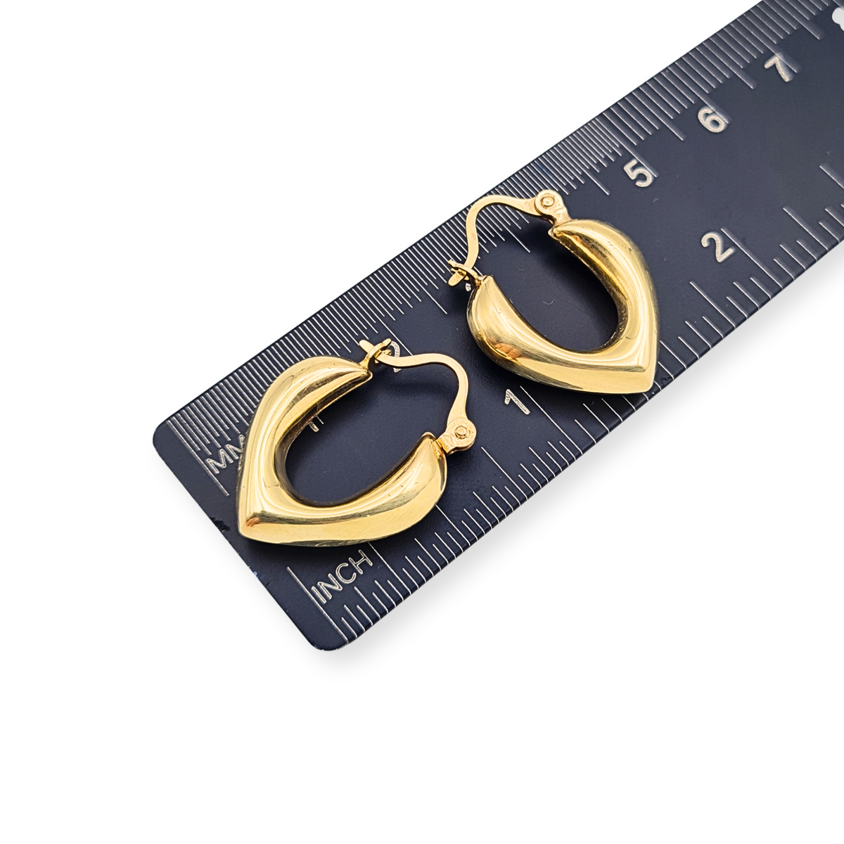 9ct Gold Puffy Heart Hoop Earrings, Hallmarked London 1997 23mm