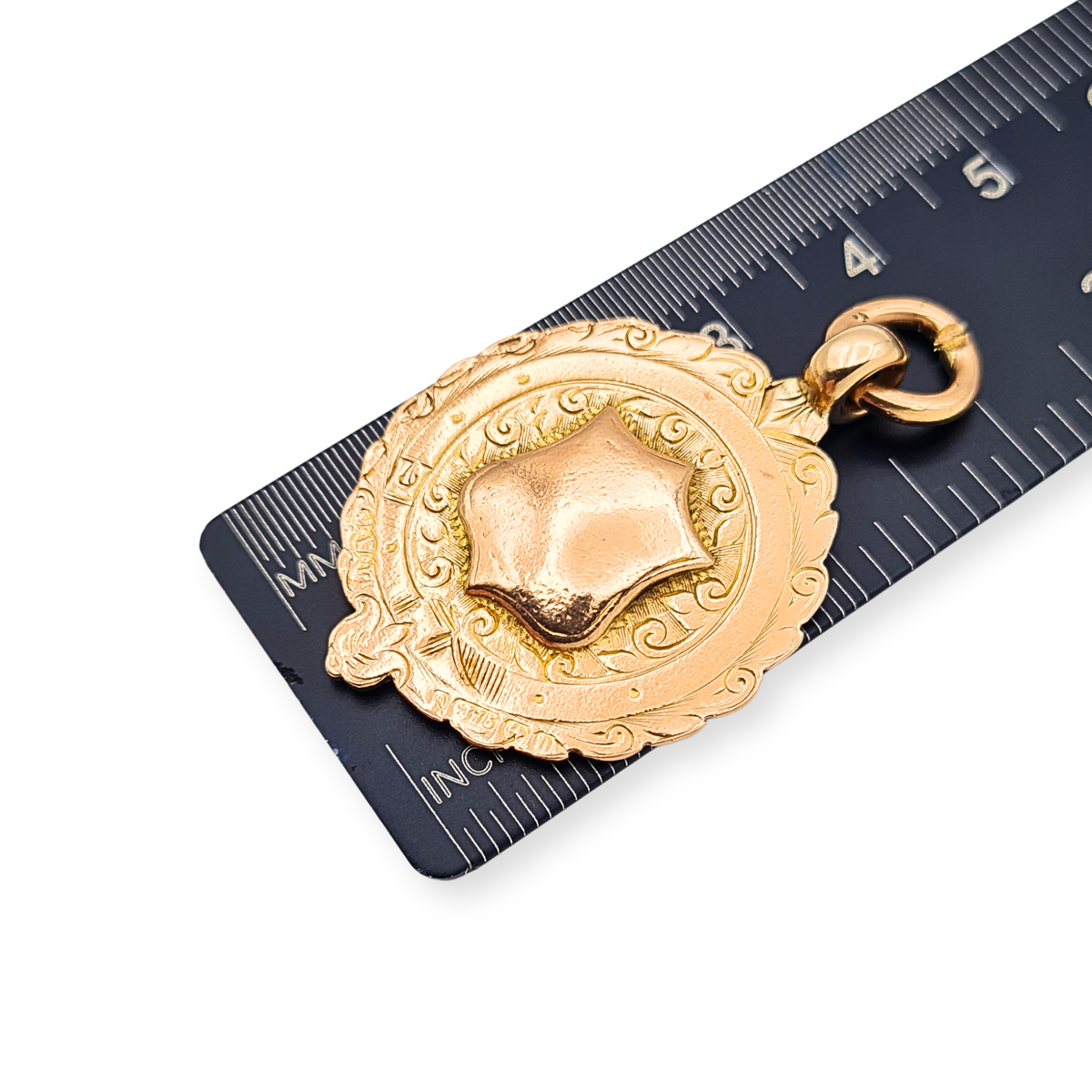 Antique 9ct Rose Gold Shield Fob Pendant Birmingham 1912 Hallmarked