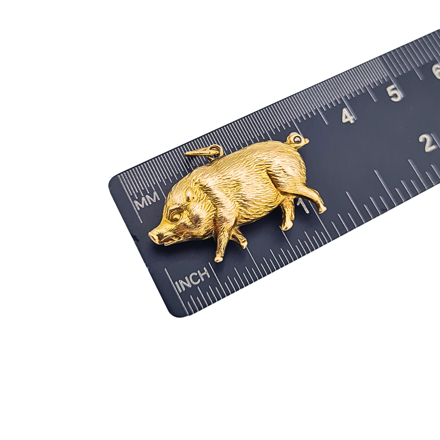 Large 9ct Gold Pig Boar Charm Pendant Hollow Moving Rattle Animal Charm