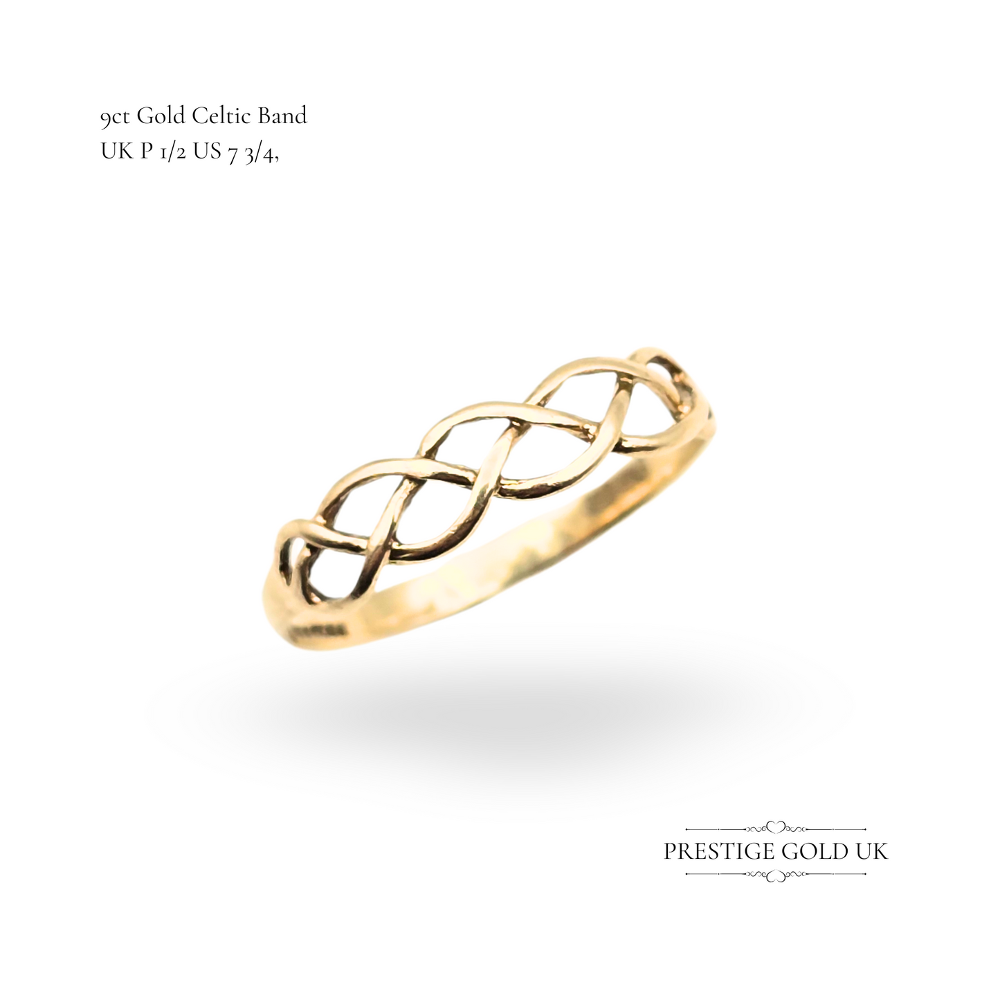 9ct Gold Celtic Twist Knot Ring UK P 1/2 US 7 3/4, Delicate Interwoven Band