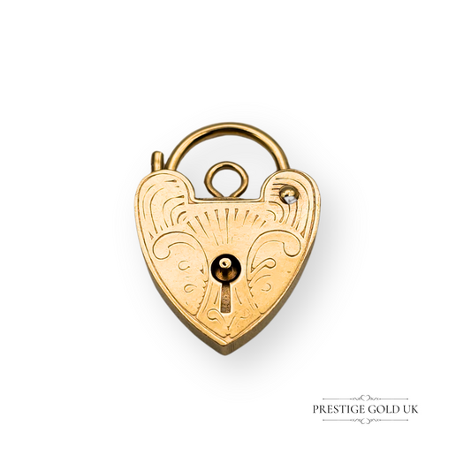 9ct Gold Heart Padlock Pendant ASJ London 1990 Hallmarked 20mm x 15mm