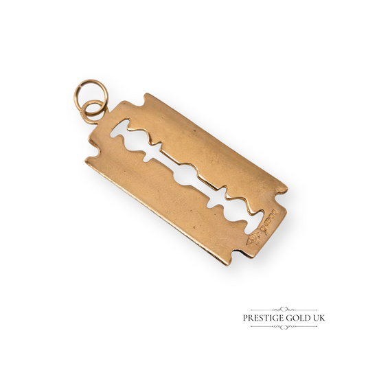 9ct Solid Gold Heavy Razorblade Pendant 46mm London 1976