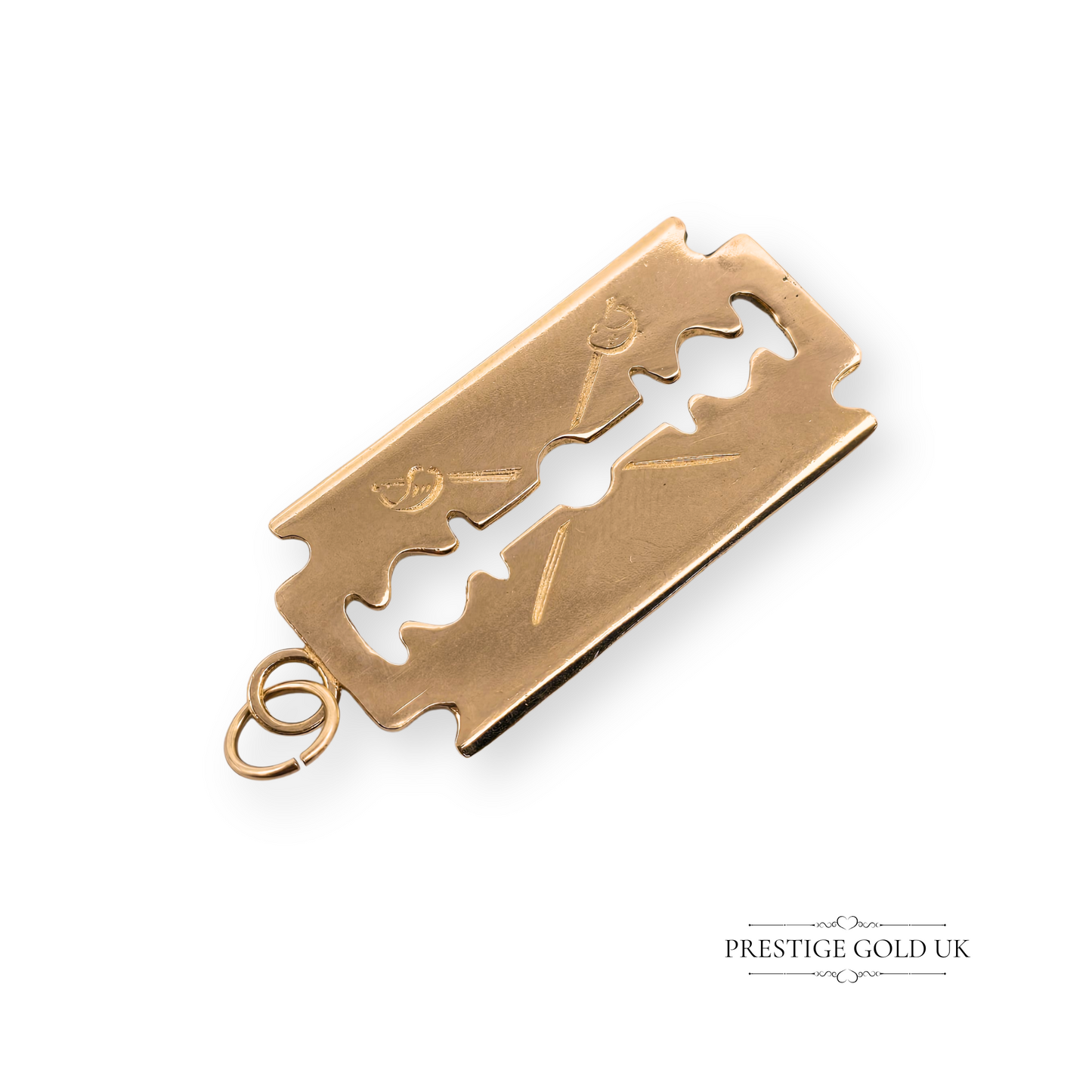 9ct Solid Gold Heavy Razorblade Pendant 46mm London 1976