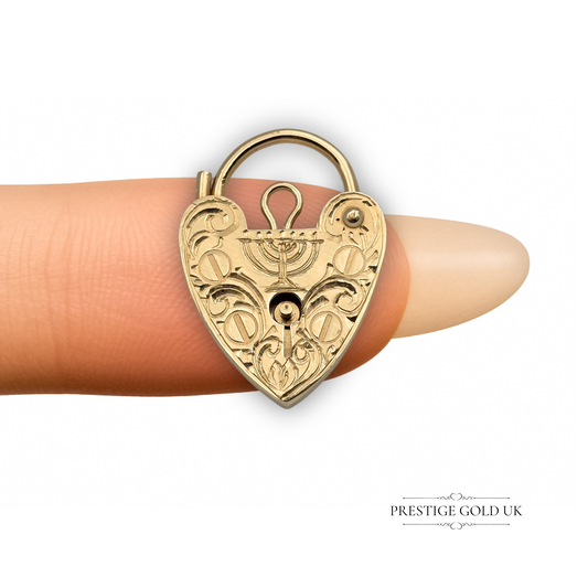 9ct Gold Heart Padlock Menorah Engraved 1978 London Jewish Charm