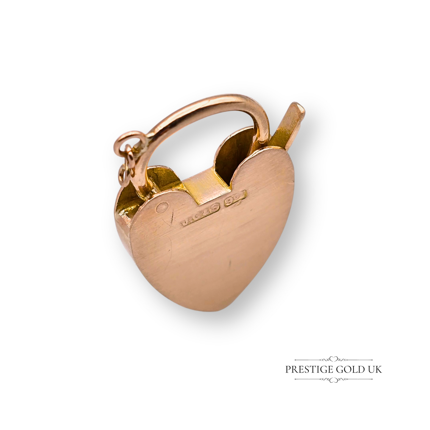 Huge Antique 9ct Rose Gold Hand Engraved Heart Padlock Charm Or Pendant