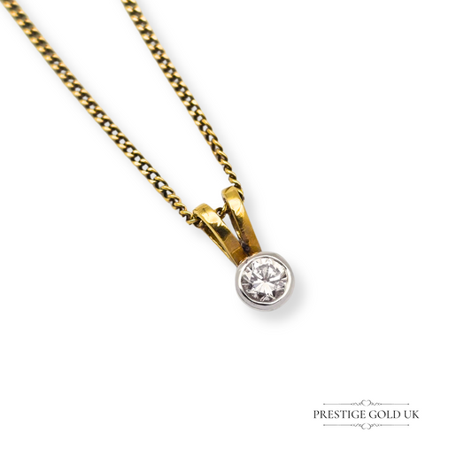 18ct Gold Diamond Pendant 17" Long Curb Chain Necklace, London Hallmark