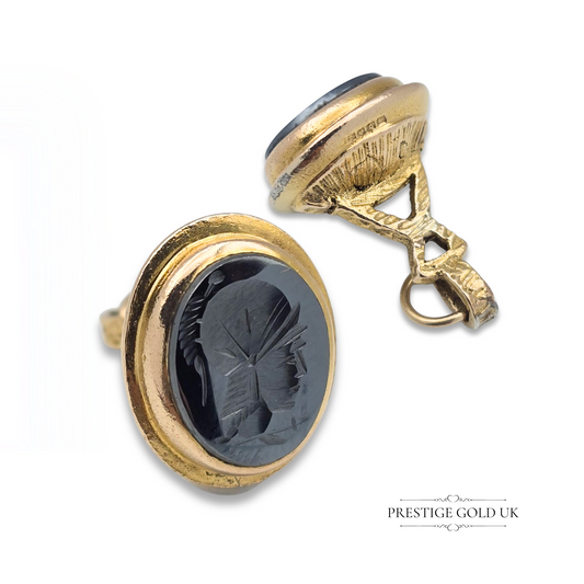 9ct Gold Hematite Intaglio Fob, Centurion Engraved Seal Fob