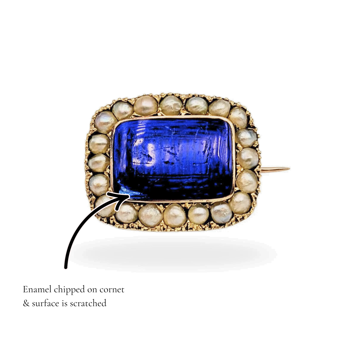 Clearance Item Small 9ct Gold Antique Brooch, Blue Enamel & Natural Pearls