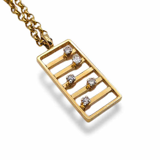 Solid 9k Gold Diamond Set Abacus Pendant Vintage Moving Stones Charm