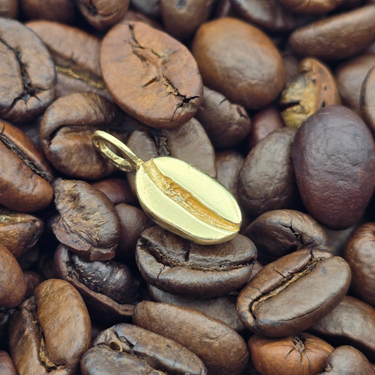 Solid 9ct Gold Coffee Bean Charm Pendant, Cast Real Coffee Bean