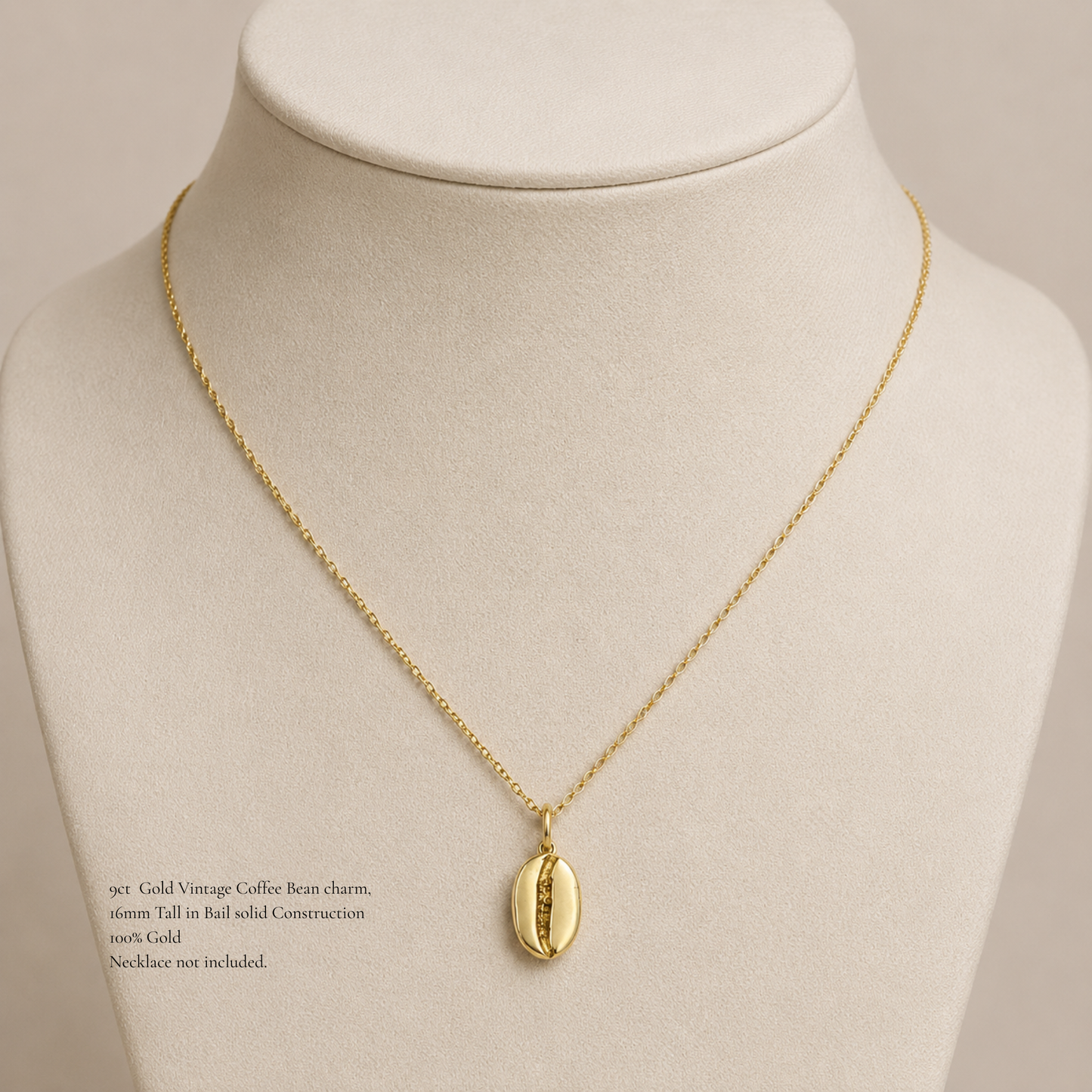 Solid Gold Coffee Bean Charm Pendant, Cast Real Coffee Bean