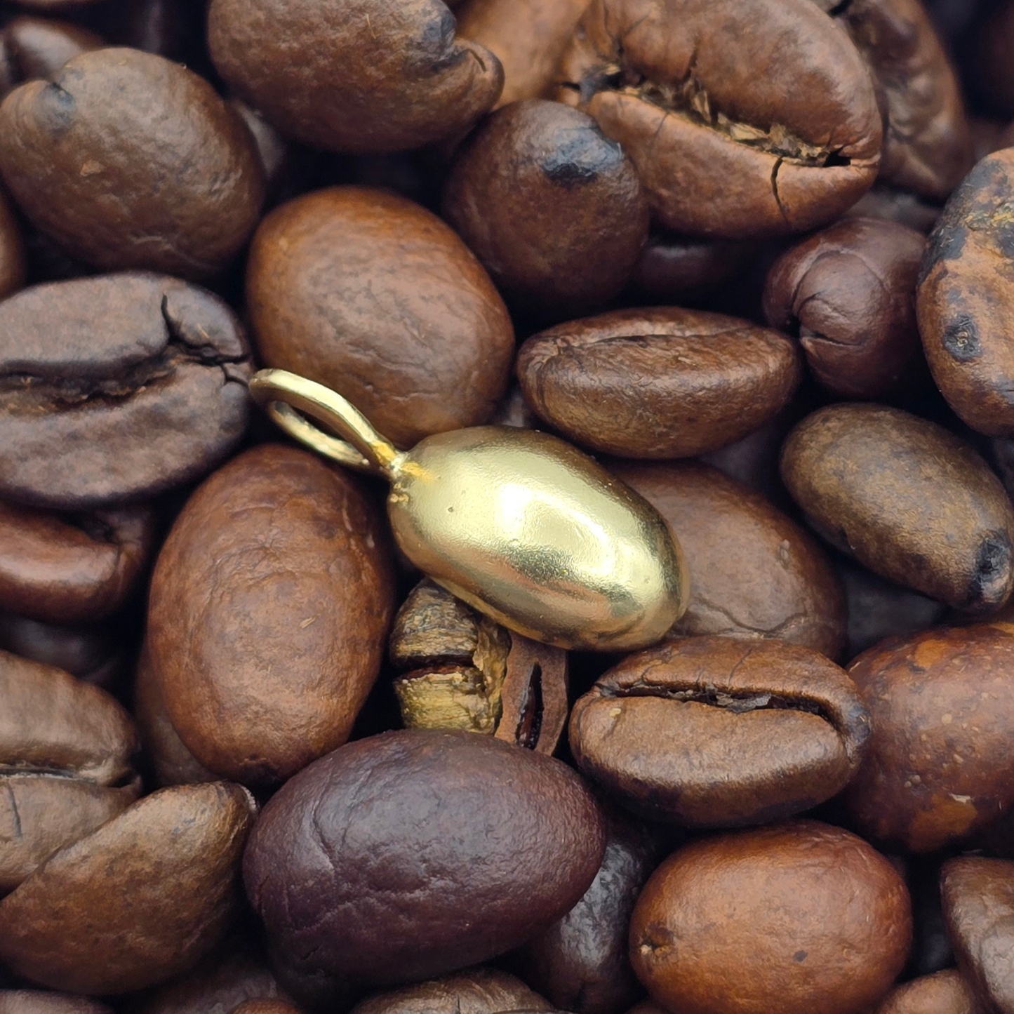 Solid Gold Coffee Bean Charm Pendant, Cast Real Coffee Bean