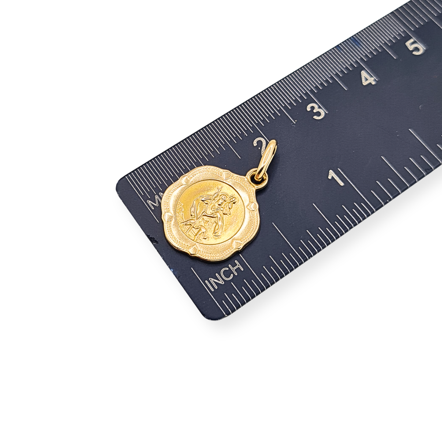 Small 9ct Gold St Christopher Pendant , Tiny Round Hollow Travel Charm