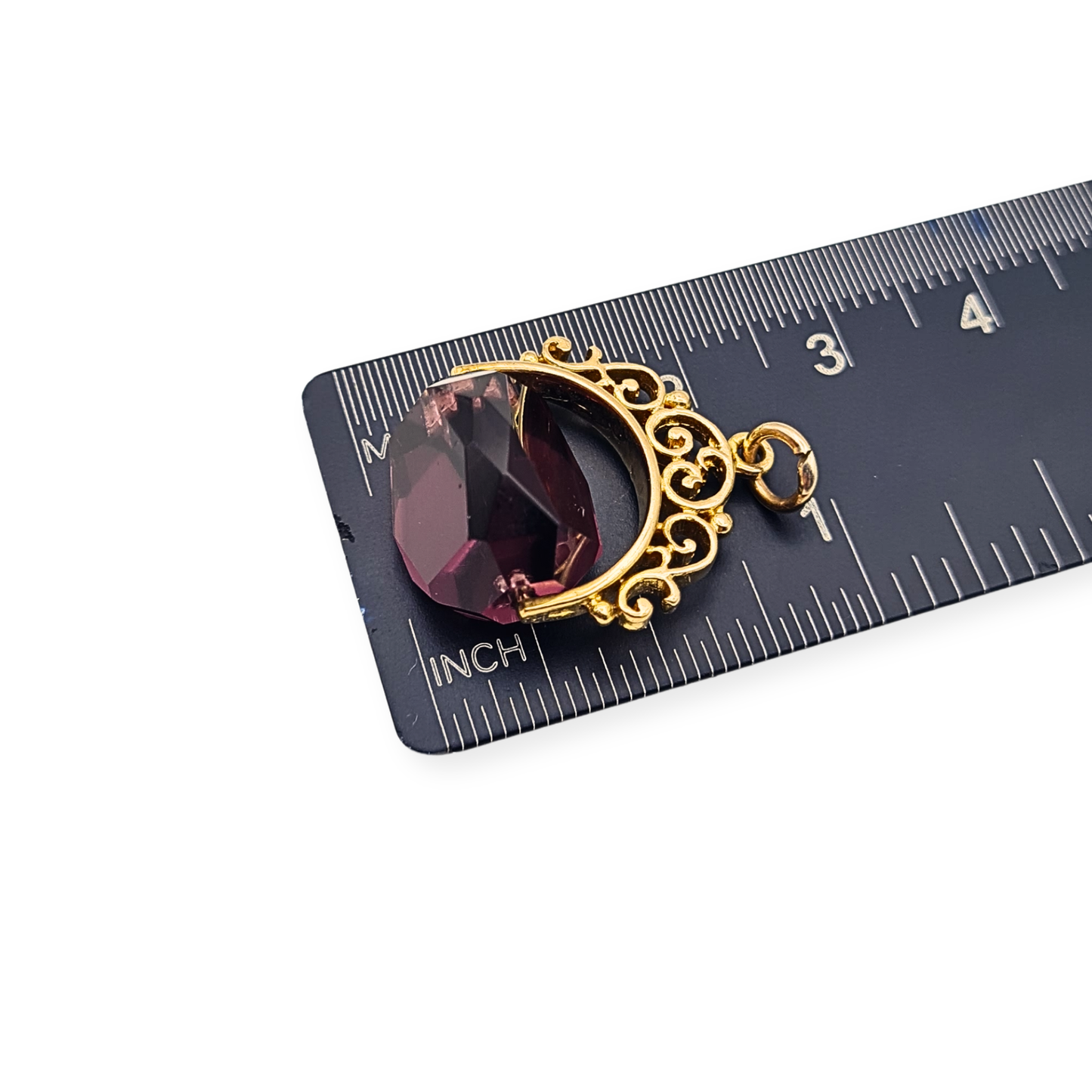 9ct Gold Purple Quartz Spinning Fob Pendant London 1990