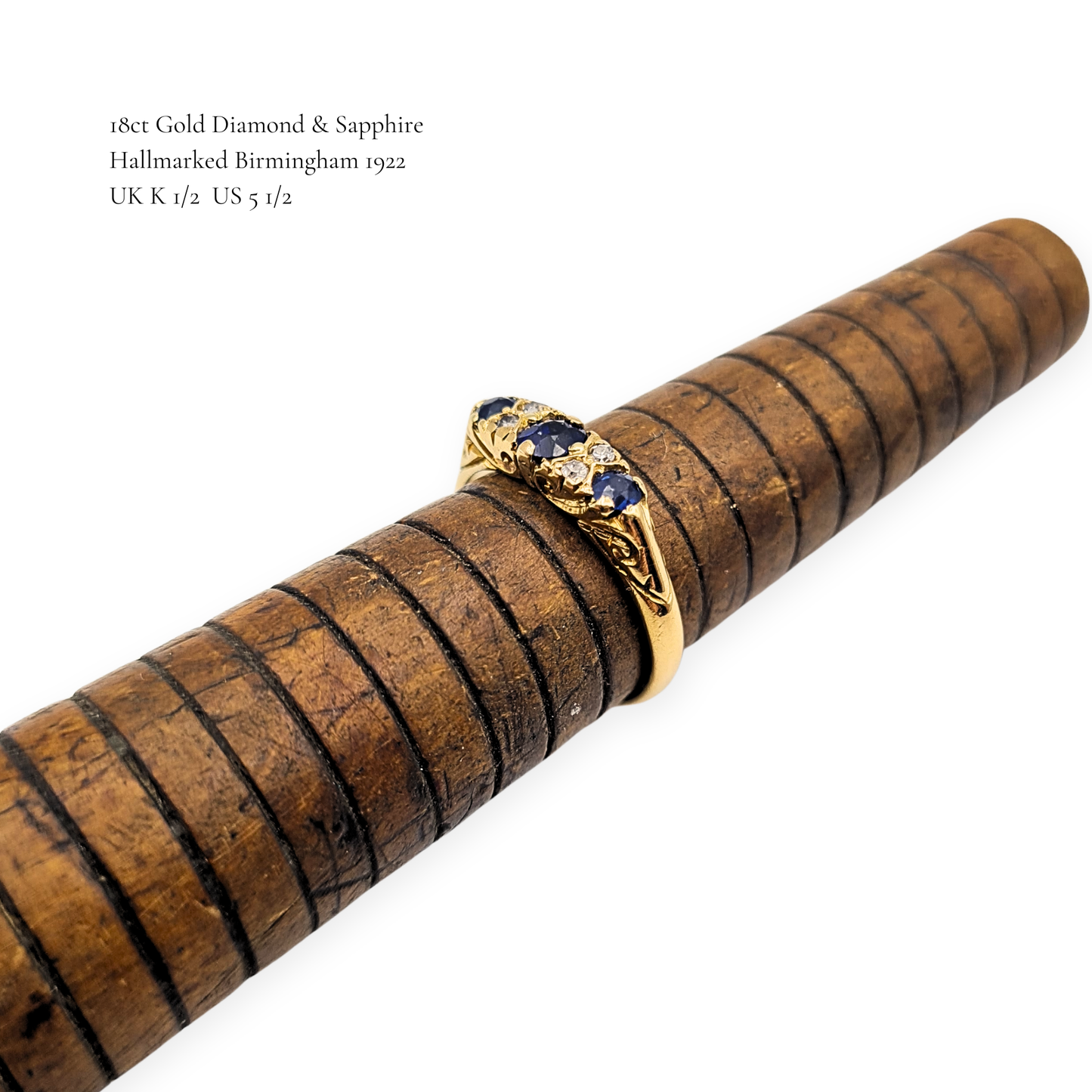 Antique 18ct Gold Sapphire Diamond Ring 1922 Hallmarked Size K 1/2