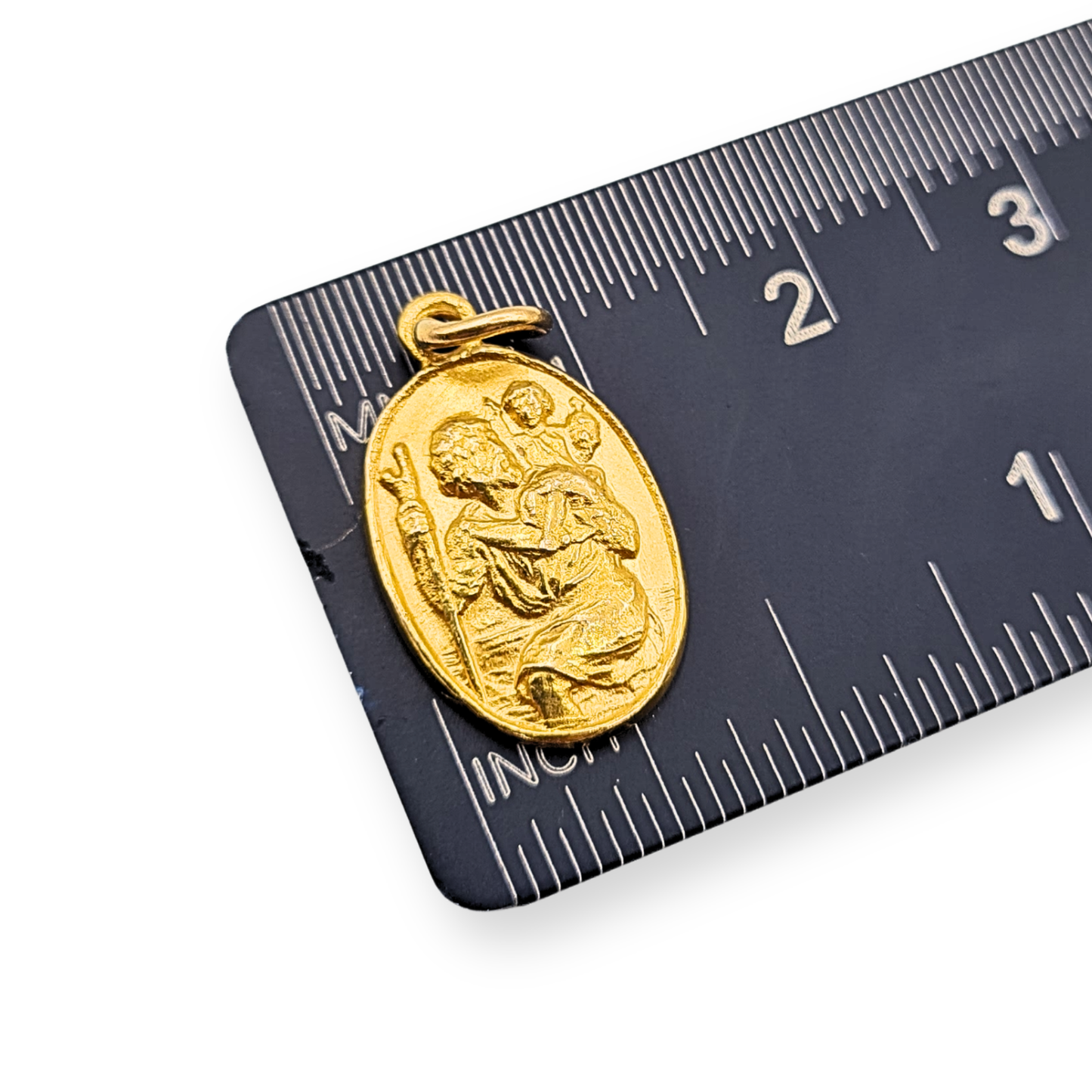 Solid 9ct Gold St Christopher Pendant, Birmingham 1986, Oval Faith Charm