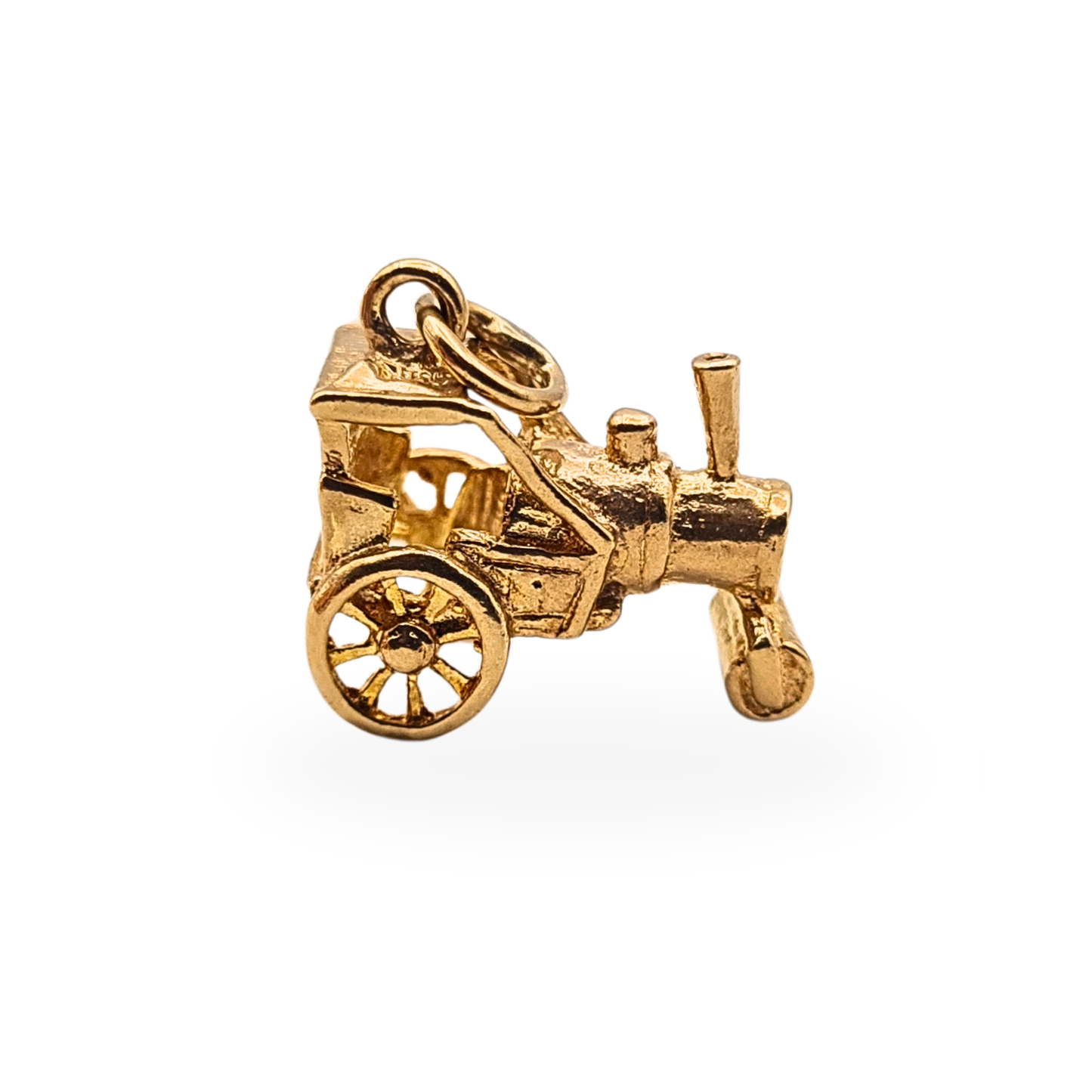 Vintage 9ct Gold Steam Road Roller, Charm Pendant, Fully Hallmarked