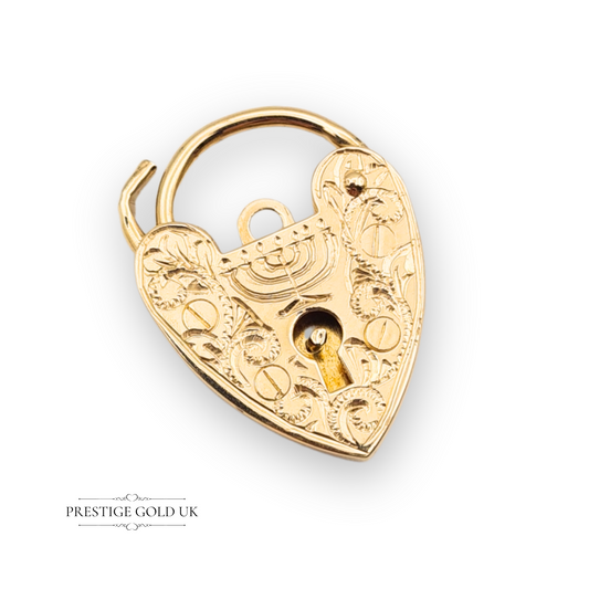 9ct Gold Jewish Menorah Heart Padlock Ornate Engraving, London 1978 Hallmarked
