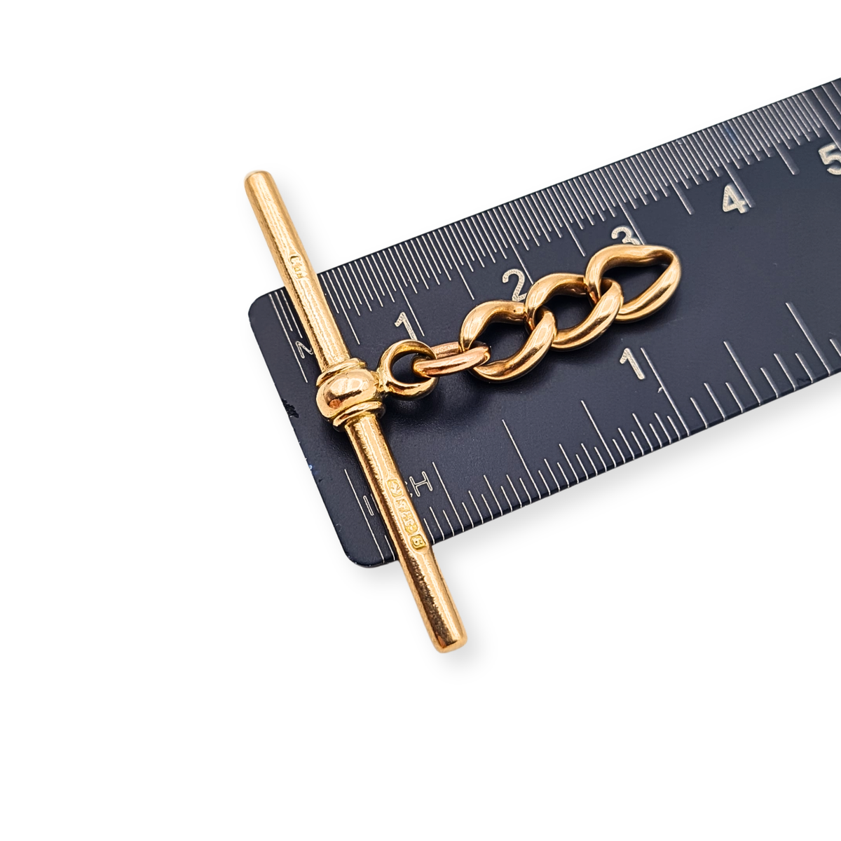 9ct Rose Gold Albert Chain T-Bar Curb Links, Antique Gold Stamped 9.375